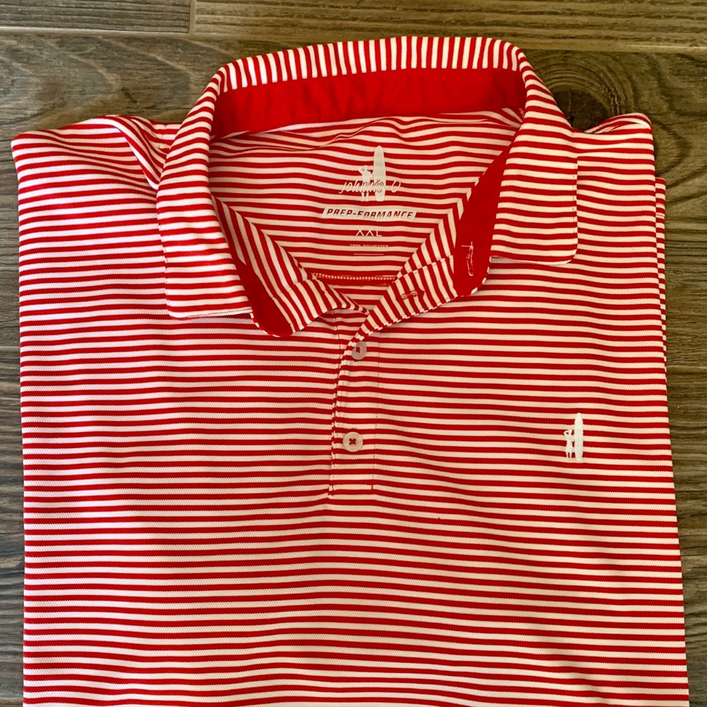 Johnnie-O Red and White Striped Performance Polo